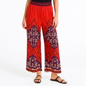 Rachel Zoe Red & Purple Boho Floral Wide Leg Pants Size M NWOT